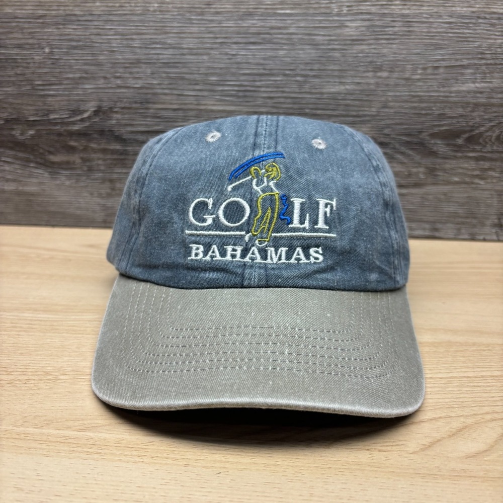 Vintage Golf Bahamas Hat Cap Strap Back Gray Blue Embroidered Logo Mens